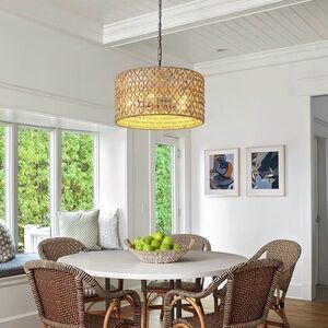 Boho Hand-Woven Rattan Pendant Light / Chandelier – New (Open Box)